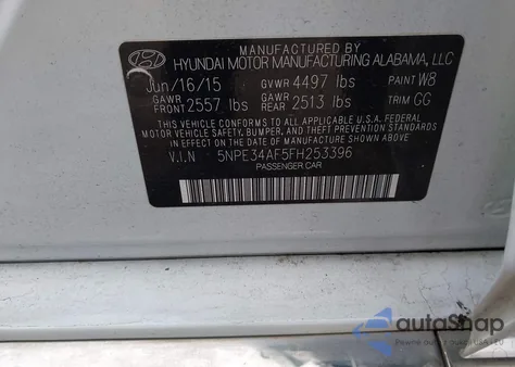 2015 Hyundai Sonata Sport z USA, uszkodzony, nr VIN 5NPE34AF5FH253396